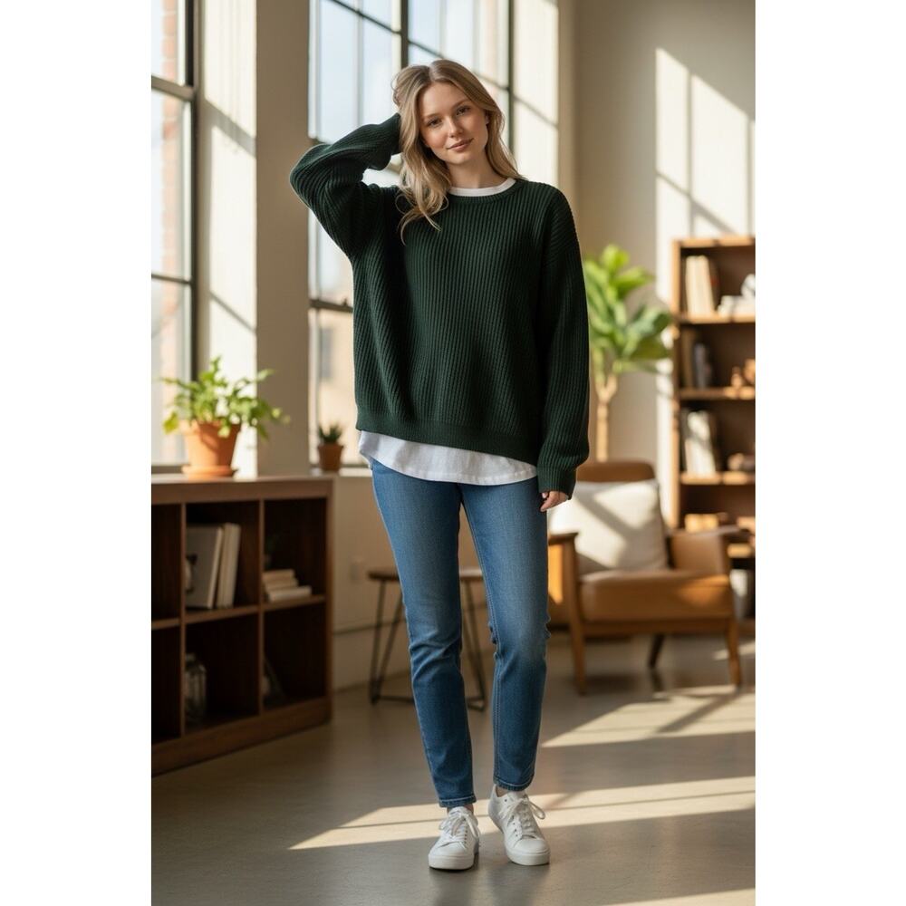 Brandy Melville Green Brianna Sweater Oversized One Size Dark Green Chunky